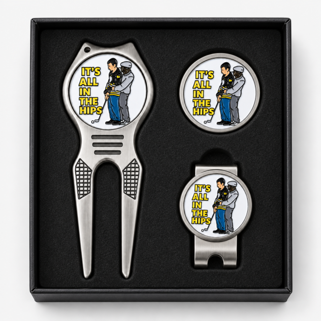 Golf pitch fork gift set with ball marker and hat clip
