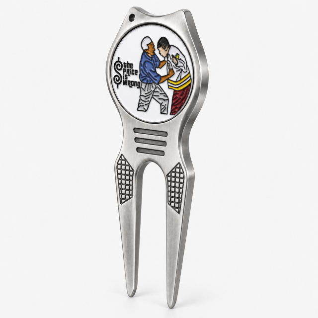 Two prong golf green repair tool with personalized ball marker