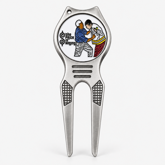 Stainless steel golf divot repair tool with custom enamel marker