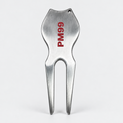 Stainless steel golf divot tool two prong back view