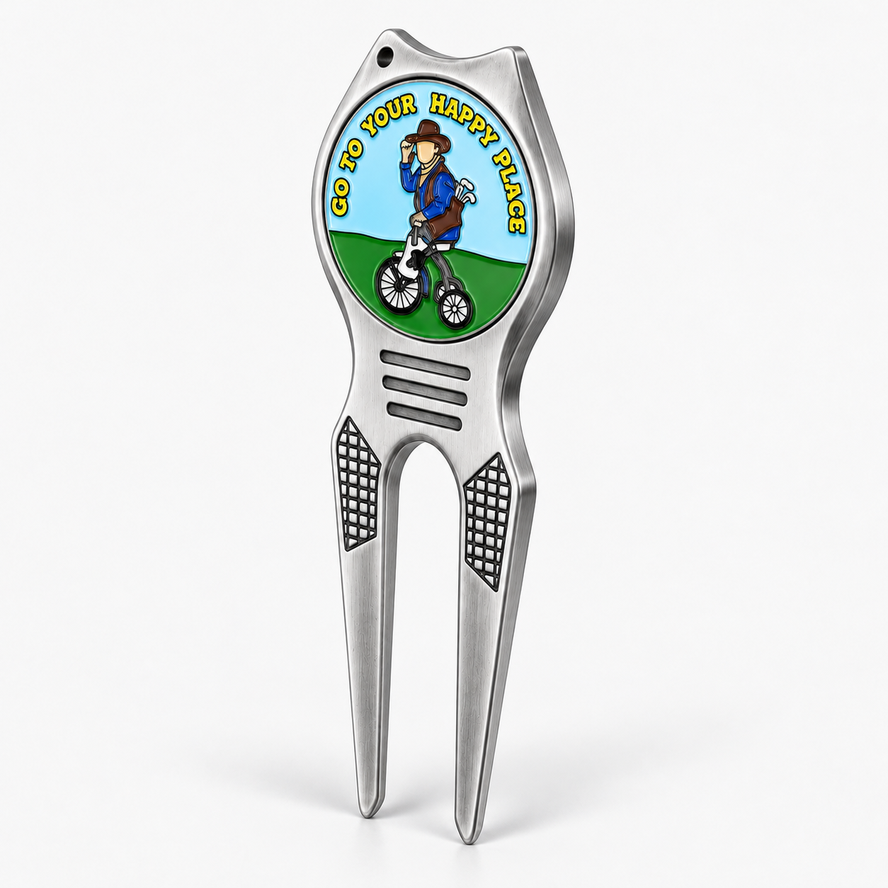 Stainless steel golf divot repair tool with removable ball marker