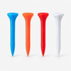 Large head plastic golf tees in blue orange red and white