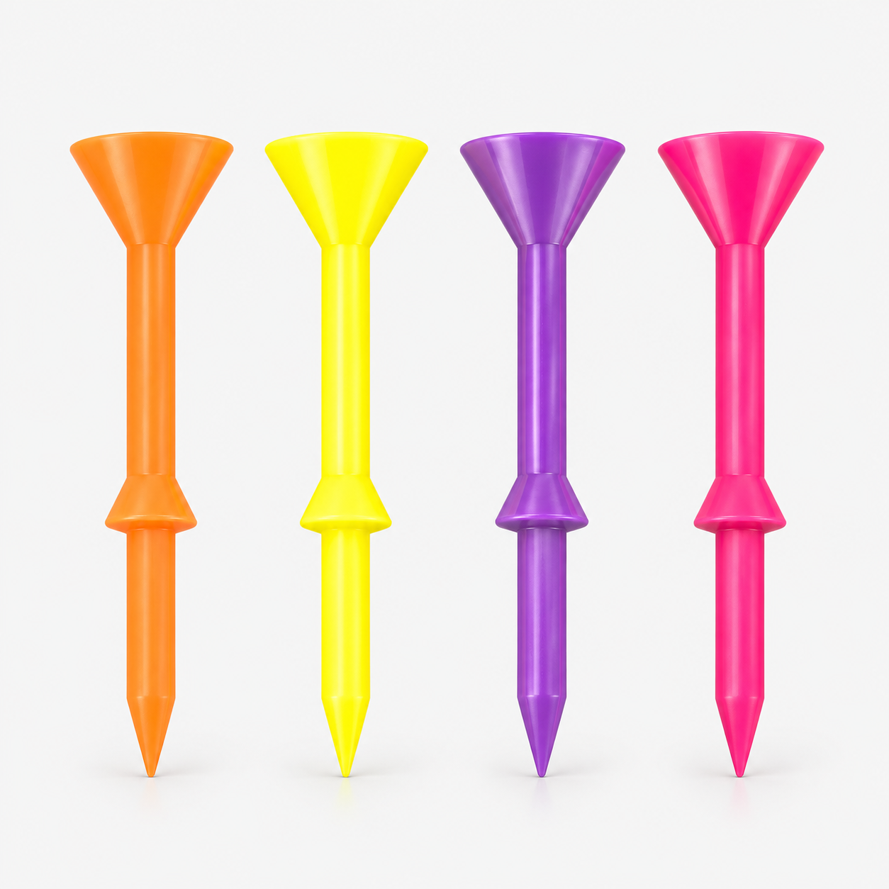 Set height plastic golf tees with stopper collars