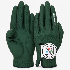 Green sheepskin golf glove palm and back view with custom logo