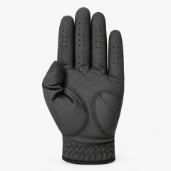 Black sheepskin golf glove palm view with reinforced leather patch