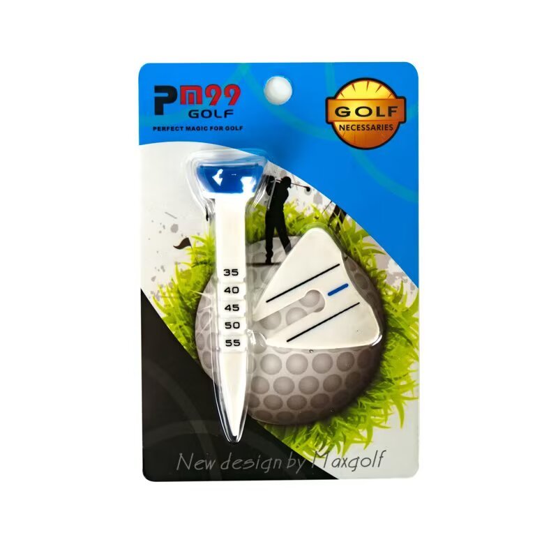 Adjustable golf tee height tool in retail packaging