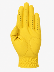 Yellow sheepskin golf glove palm view with reinforced leather panels