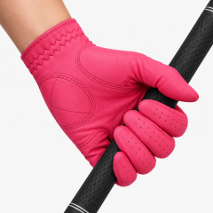 Hot pink leather golf glove palm grip with reinforced contact areas