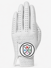 White sheepskin golf glove back view with breathable finger perforations
