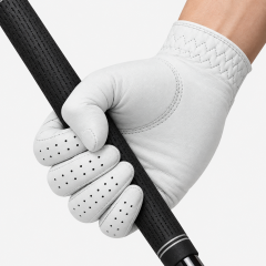 White leather golf glove palm grip with reinforced contact area
