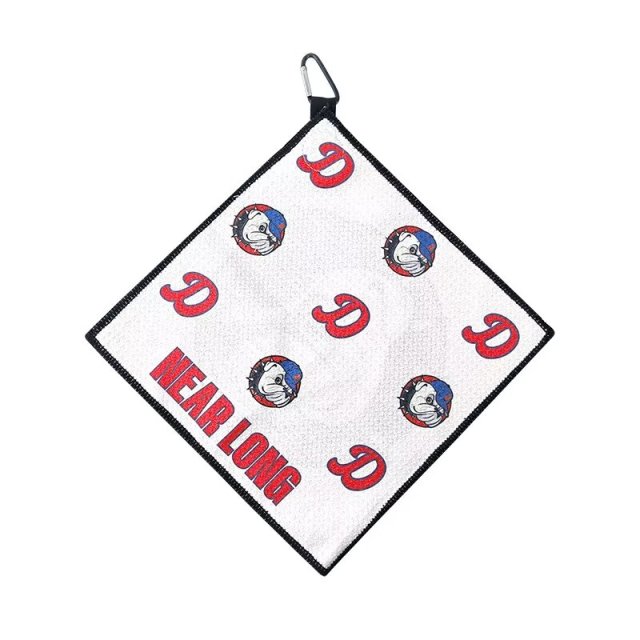Custom logo golf towel print detail with Near Long lettering