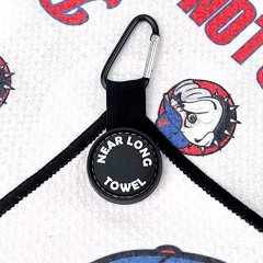 Custom magnetic golf towel with carabiner clip and bulldog print