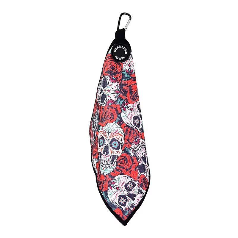 Golf towel for golf bag with clip and custom printed pattern
