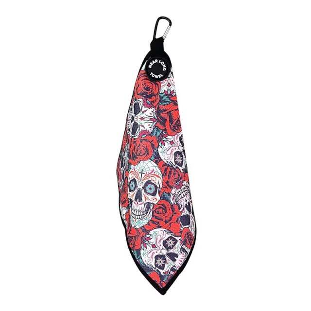 Golf towel for golf bag with clip and custom printed pattern