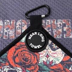 Golf towel with carabiner clip and custom logo attachment