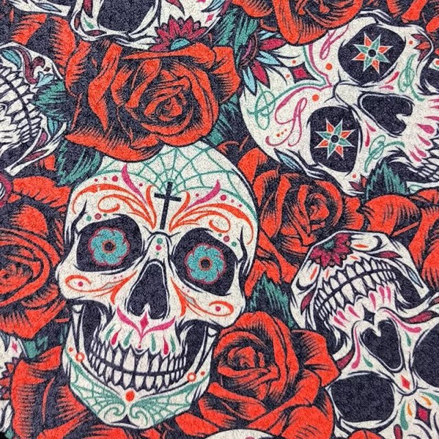 Custom pattern golf towel with full-color skull and rose print