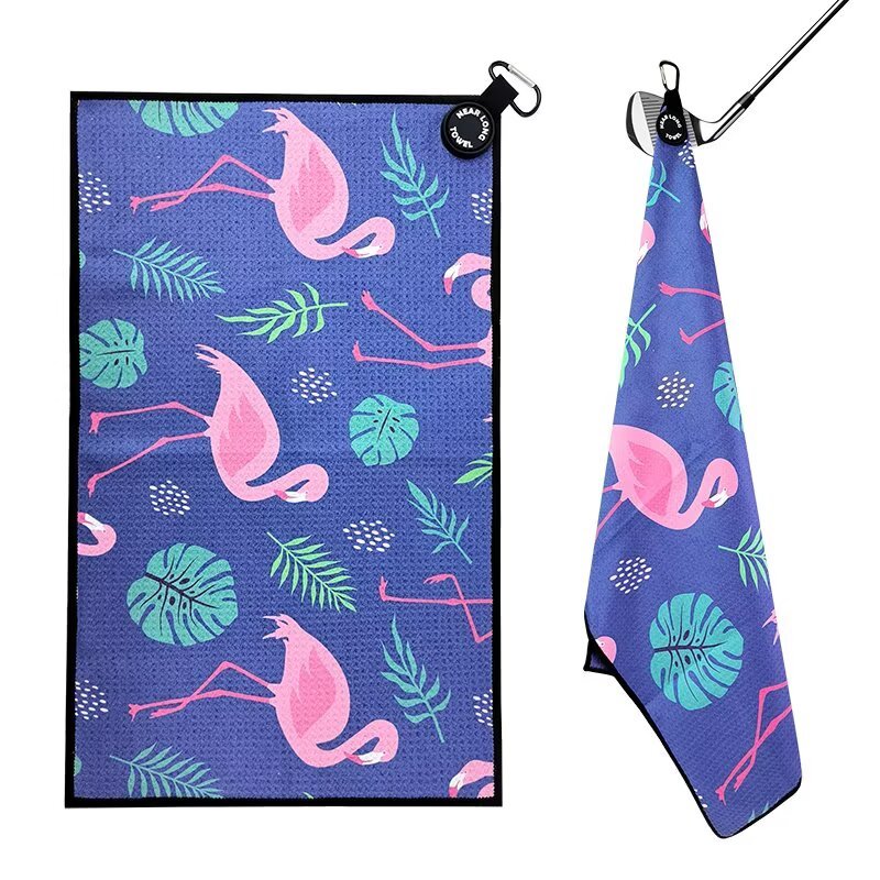 Custom golf towel for women with flamingo print for golf bag use