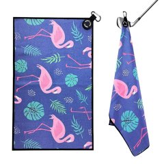 Custom golf towel for women with flamingo print for golf bag use