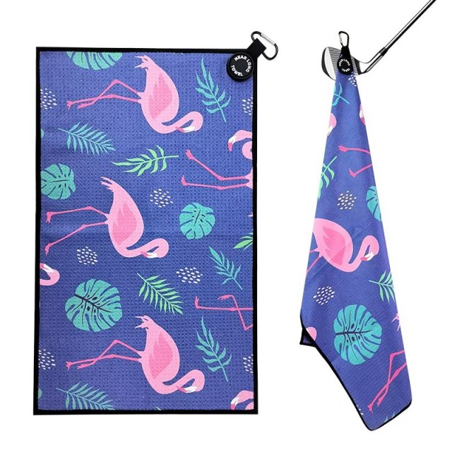 Custom golf towel for women with flamingo print for golf bag use