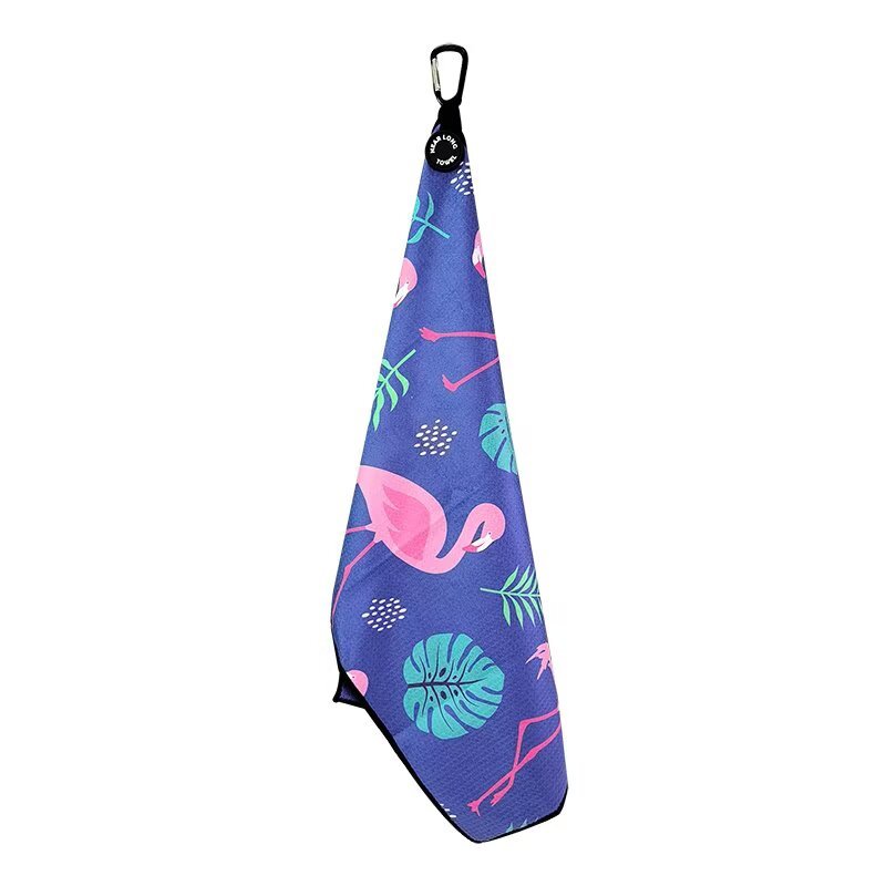 Ladies golf towel with clip for easy golf bag attachment