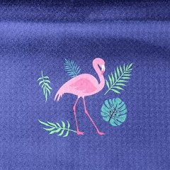 Golf towel for women with pink flamingo and tropical leaf print