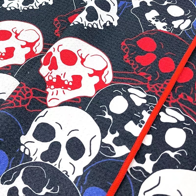 Custom pattern golf towel with red blue and white skull print