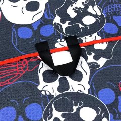 Large caddy golf towel with center hanging loop and skull print
