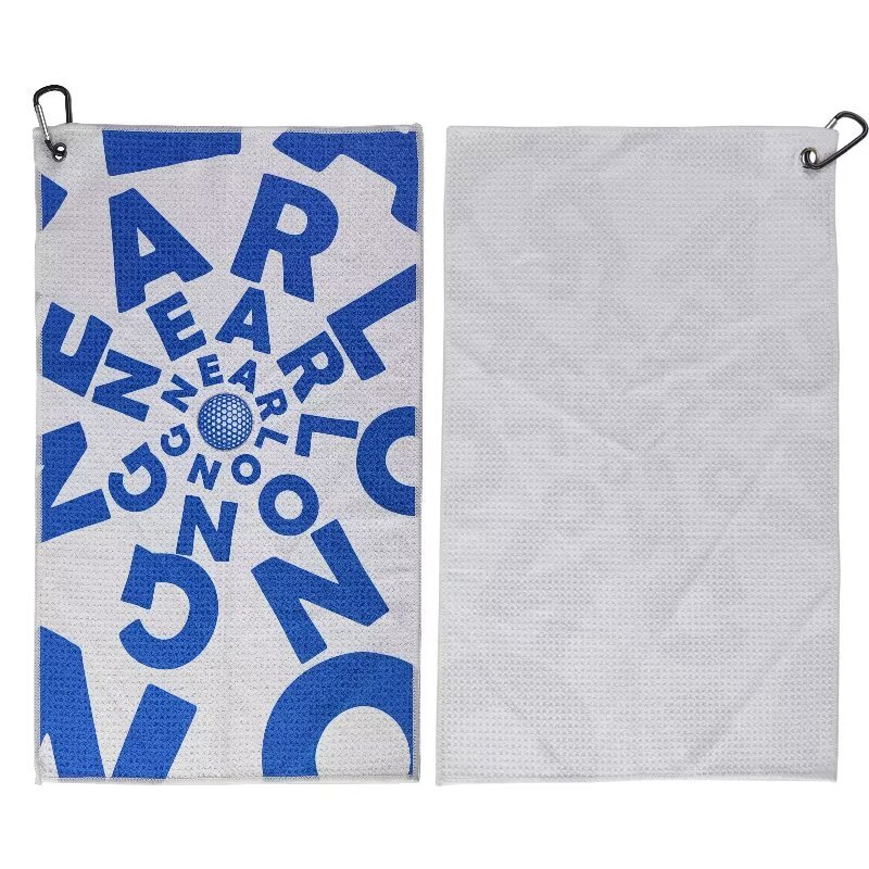 Printed waffle golf towel with custom front and textured back