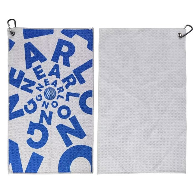Printed waffle golf towel with custom front and textured back