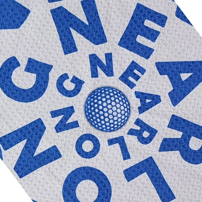 Custom logo waffle golf towel with blue printed design