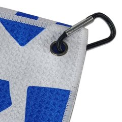 Waffle golf towel with metal grommet and carabiner clip