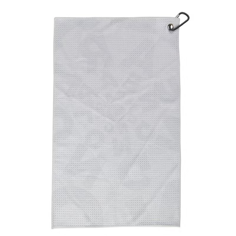 White waffle golf towel back with carabiner attachment