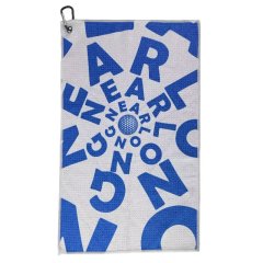 Custom waffle golf towel with blue logo print and grommet