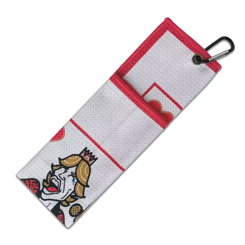 Funny golf bag towel with custom artwork and carabiner clip