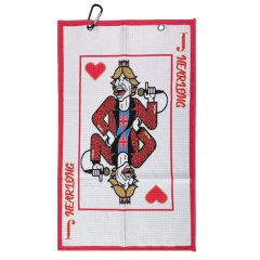 Funny golf towel with custom playing-card artwork and clip
