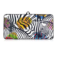 Custom golf tournament towel with full-surface zebra print and hanging loop