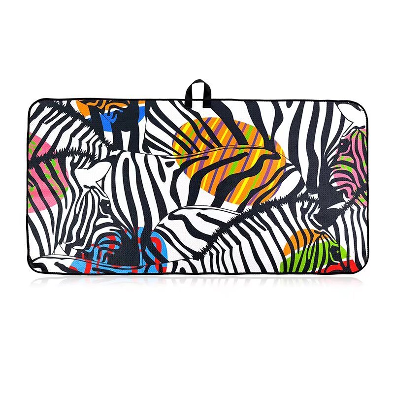 Branded golf towel with colorful zebra pattern for golf events