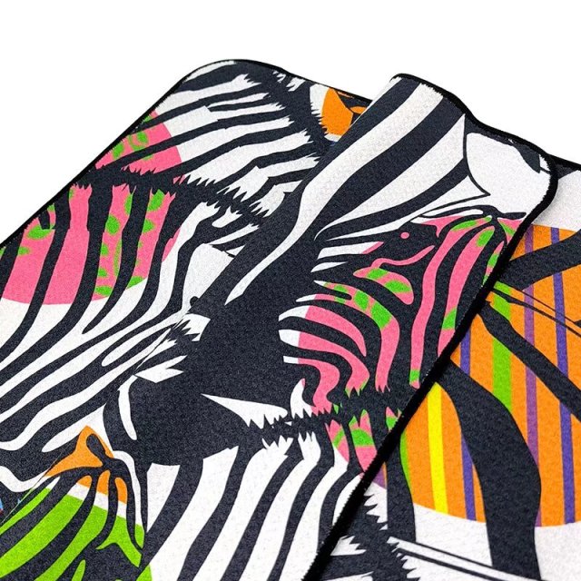 Custom pattern golf towel with full-color zebra artwork