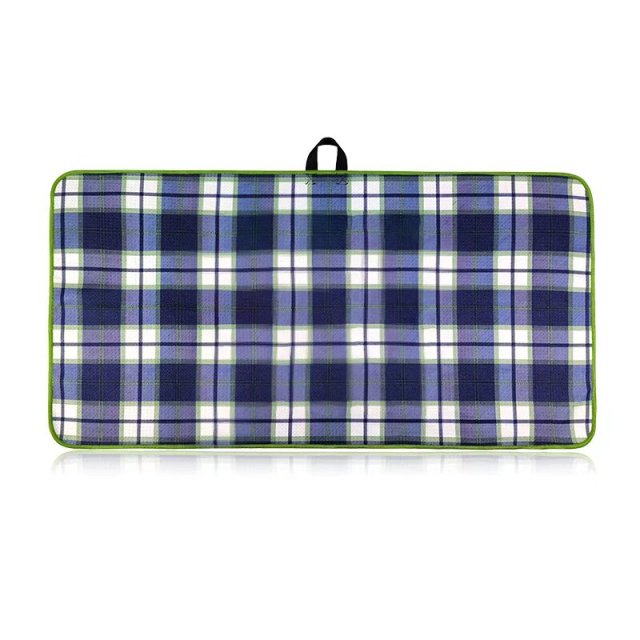 Promotional golf towel with plaid pattern and center hanging loop