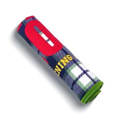 Rolled promotional golf towel with plaid pattern and custom branding