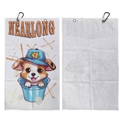 Golf towel with logo front and textured reverse for golf bags
