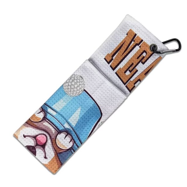 Branded golf bag towel with custom artwork and clip