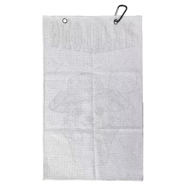 Textured golf towel reverse with metal grommets and clip