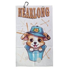 Golf towel with logo and colorful custom dog artwork