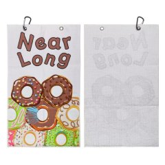 Personalized golf towel front and reverse with custom print and grommets