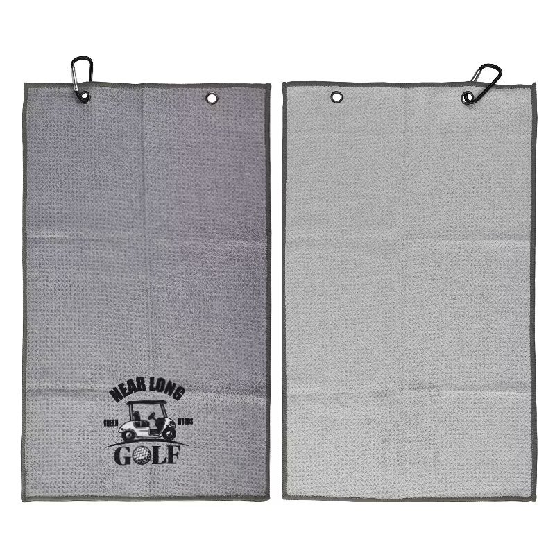 Custom golf towel front and reverse with dual grommet attachment points