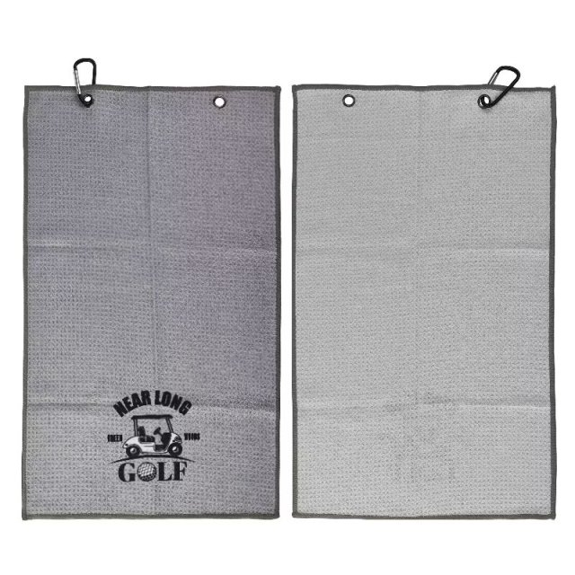 Custom golf towel front and reverse with dual grommet attachment points