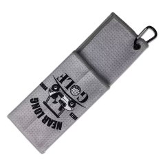 Folded golf bag towel with hook, grommet and custom logo