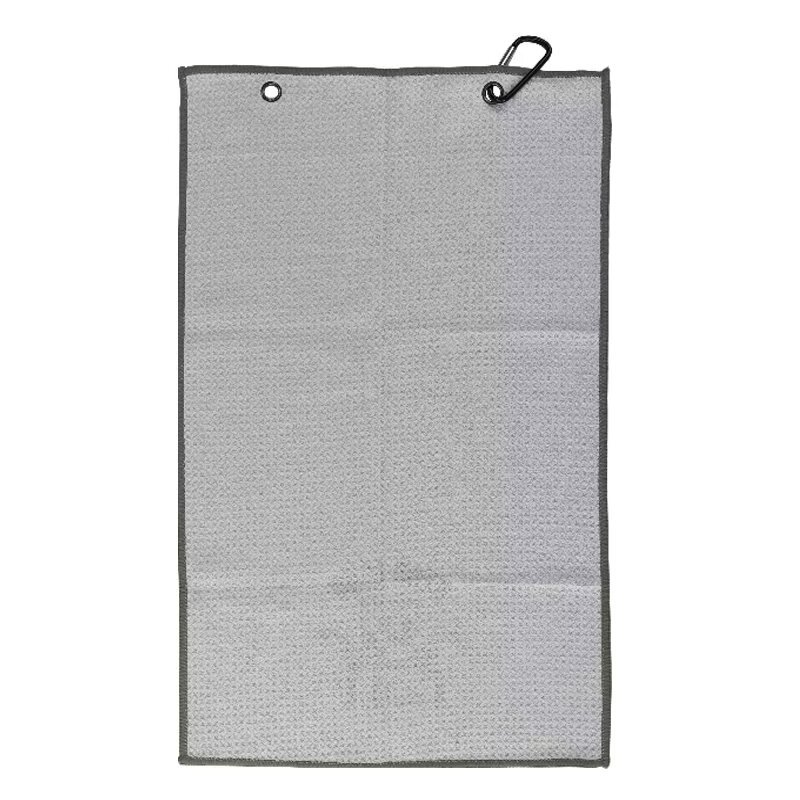 Textured gray golf towel with hook and metal grommets