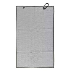 Textured gray golf towel with hook and metal grommets